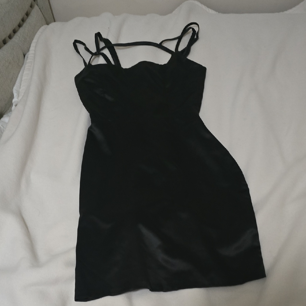 Oh Polly Black Sheath Mini Dress Spaghetti Strap